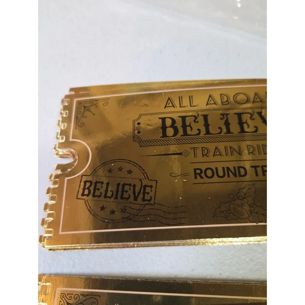 Gold Foil Believe Polar Express Train Ride Tickets Stickers & Invitations 40 Eac